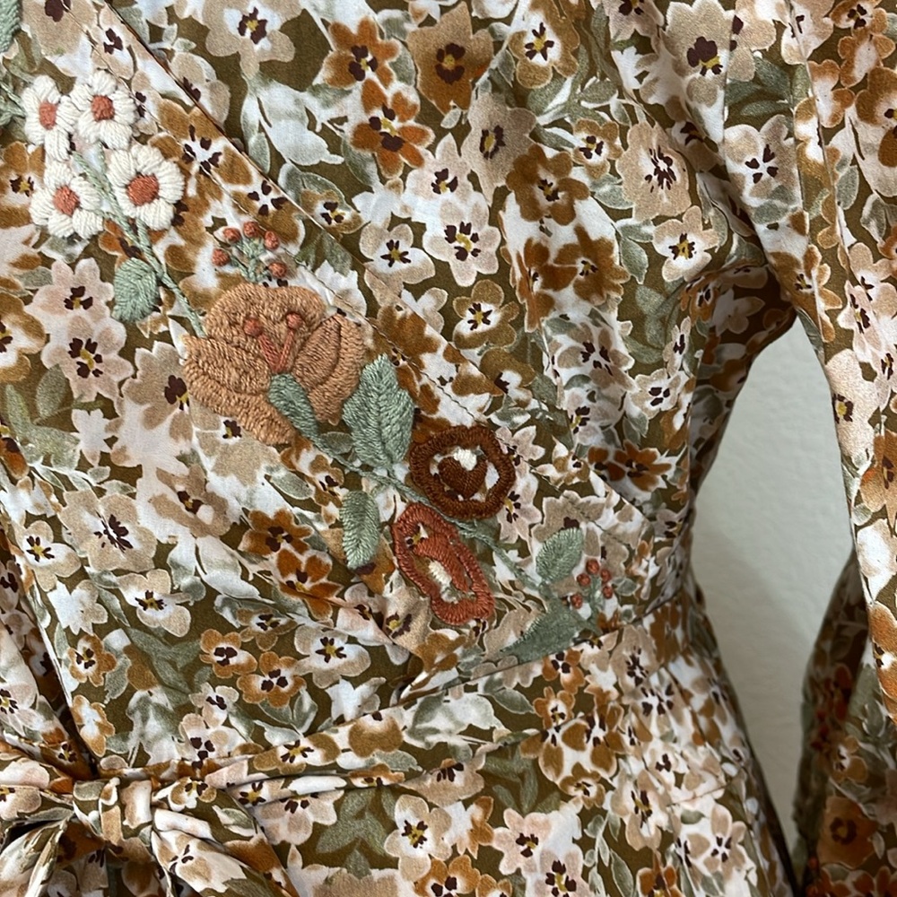 NWT Mi Golondrina brown floral wrap maxi dress with ruffle sleeves size large - Picture 5 of 13